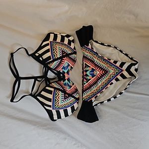 PINK By Victoria's Secret Black Patterned Strappy Bikini M